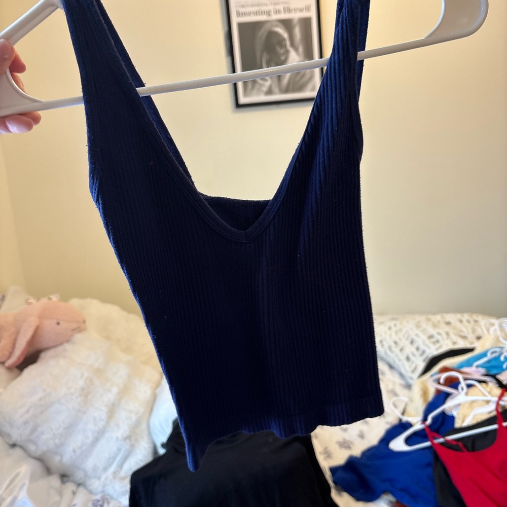 Navy Blue Ribbed Women's Top